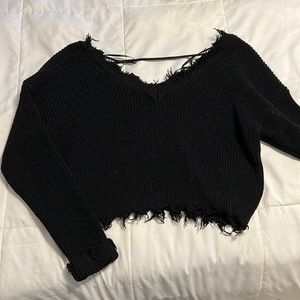 off the shoulder distressed sweater